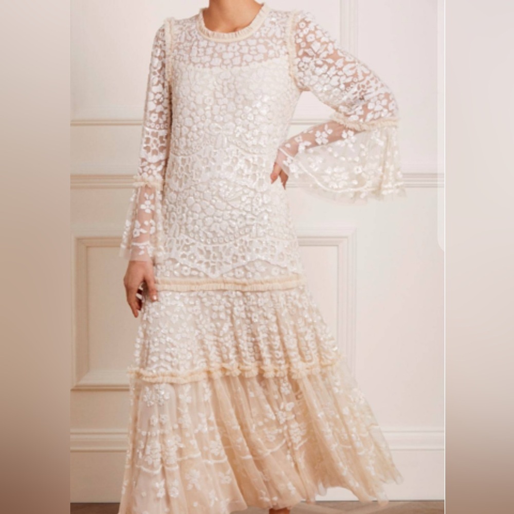 Needle & Thread Annie Sequin Tiered Ankle Gown/wedding dress-NEW